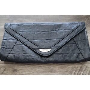 Vintage Nine West Purse Bag Envelope Black Moc Croc Print Clutch Me Up 14" X 7"